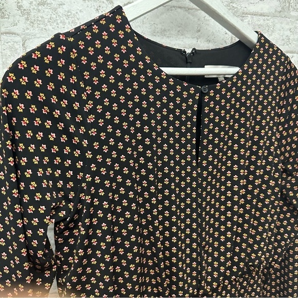 Loft floral print dress women’s size 4P black‎ cinched waist - Picture 6 of 7